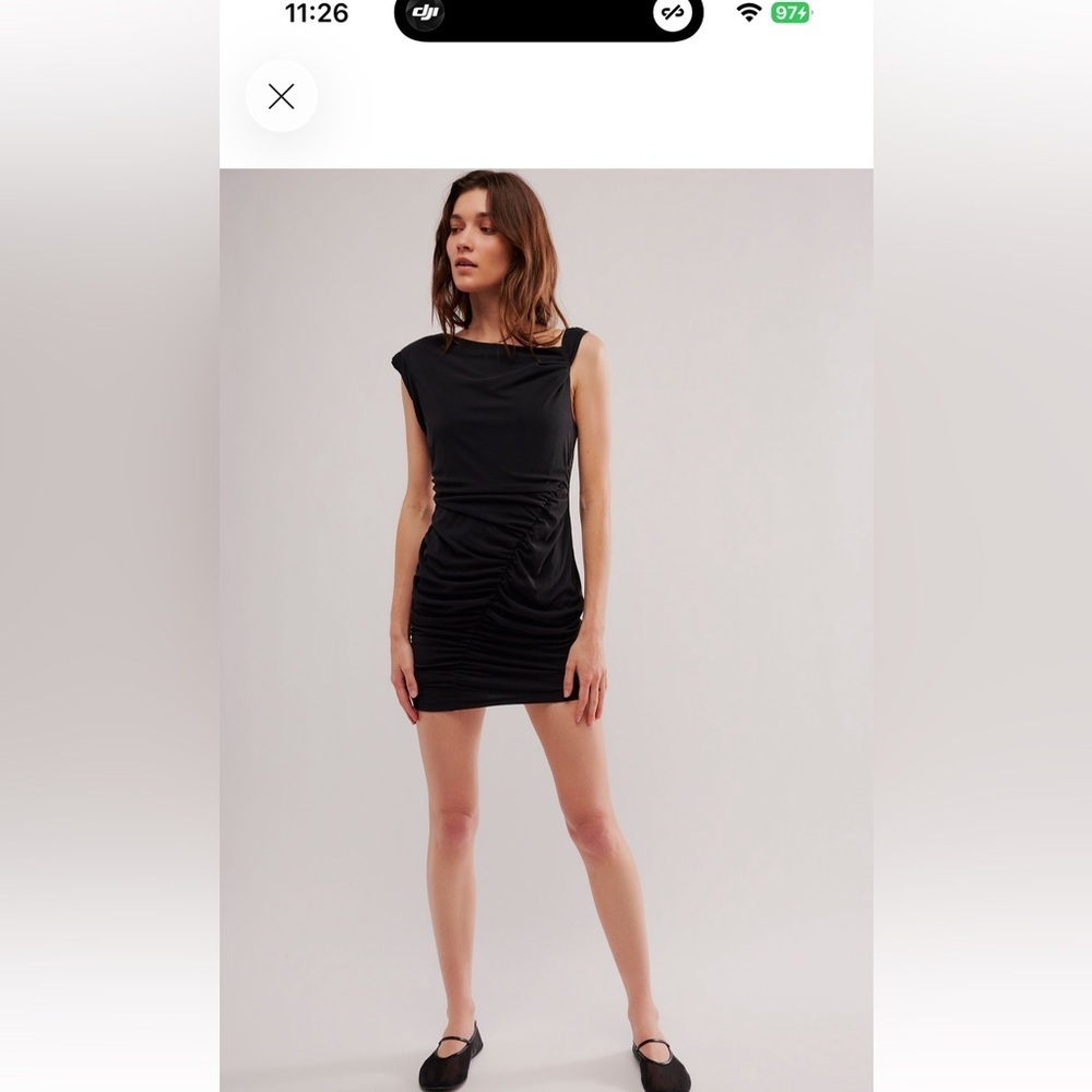 NWT Free people Madeline Black Ruched Mini Dress - Women's Medium
